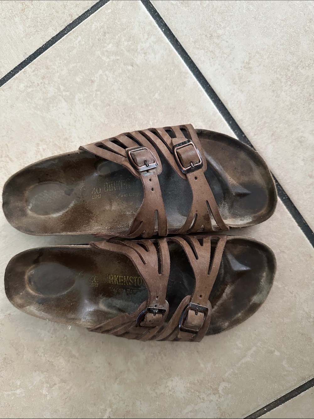 Birkenstock Brown Double-Buckle Suede Slide Sandals